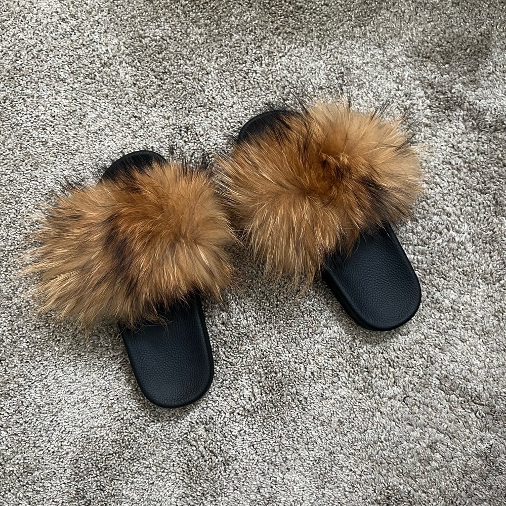 Luxurious Faux Fur Black and Brown Slides